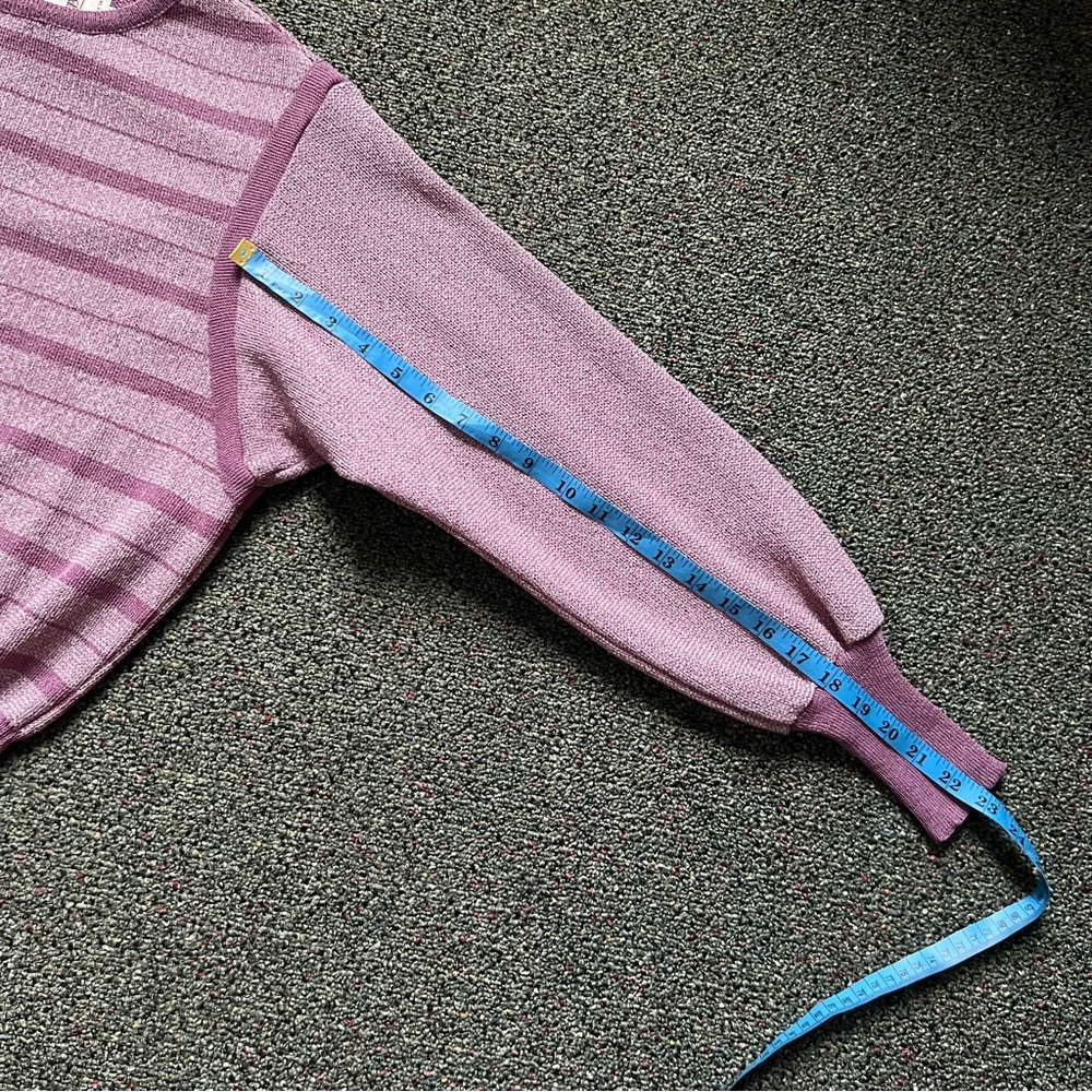 Vintage Pastel Purple Balloon Sleeve Striped Relaxed Fit Knit Modest Sweater M - Picture 12 of 16